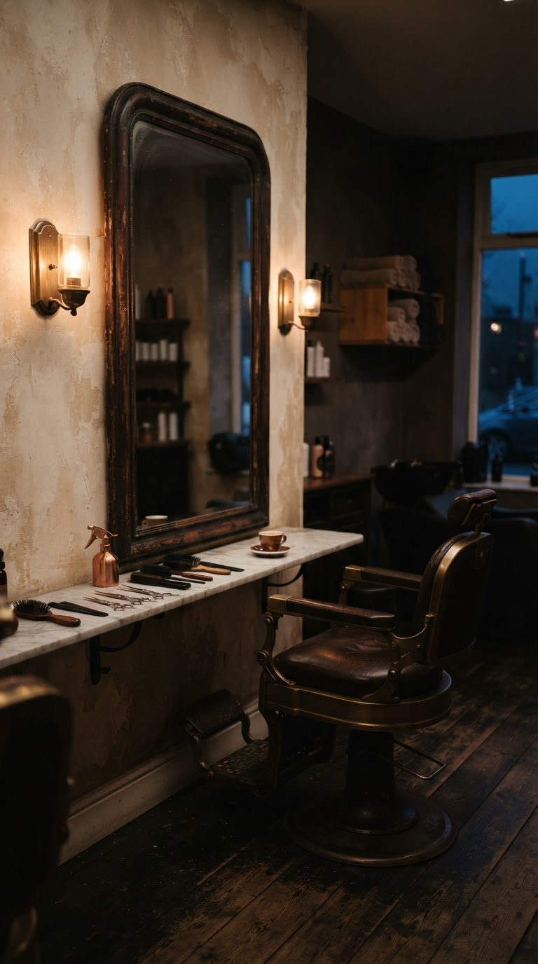 Het interieur van kapsalon Hiphaar met een klassieke kappersstoel en een grote spiegel
